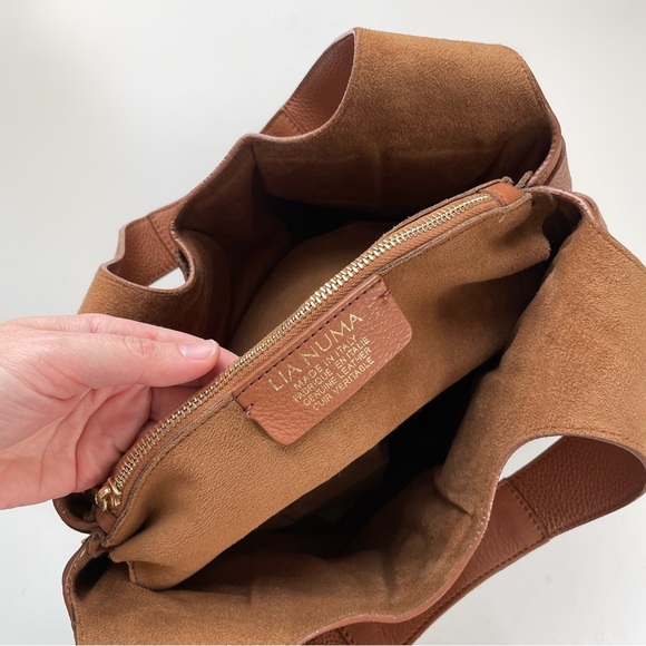 Lia Numa Bags Lia Numa Tobo Woven Genuine Leather Shoulder Bag Hobo Tan Cognac Italian